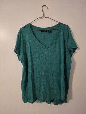 Tahara bright green Short Sleeve Tee, 100 Percent linen top, 1X